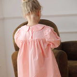 Arrival Autumn Girls Cherry Embroidery Long Sleeves Peter Pan Collar Dress