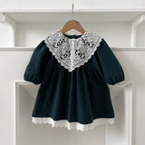 Arrival Autumn Baby Kids Girls Long Sleeves Vintage Hollow-out Lace Collar Dress - MyKids-USA™