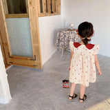 Summer New Arrival Baby Girls Cherry Print Fly Sleeves Peter Pan Collar Dress
