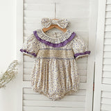 Summer Girls Floral Pattern Ruffle Collar Short Sleeves Onesies And Girls’ Dress – Princess Sister Matching Set - MyKids-USA™