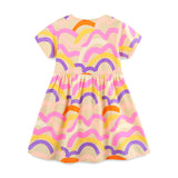 Summer Pure Cotton Waves Pattern Short Sleeves Dress for Stylish Girls - MyKids-USA™