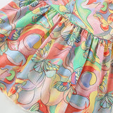 Summer Arrival Colorful Butterfly Painting Pattern Short Sleeves Dress for Stylish Girls