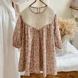 Design Autumn Girls Fashion Floral Long Puff Sleeves Crew Neck Dress - MyKids-USA™