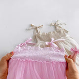Summer New Arrival Baby Girls Sleeveless Solid Color Pleated Strap Tulle Onesies Dress - MyKids-USA™