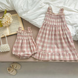 Summer Baby Girls French-style Plaid Sleeveless Onesies and Dress – Princess Sister Matching Set