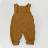 Spring Arrival Baby Unisex Sleeveless Simple Solid Color Knitted Strap Rompers Overalls