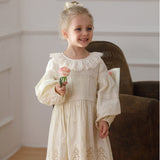 Spring and Autumn Solid Color Long-sleeved Dress with Lace Collar for Stylish Girls - MyKids-USA™