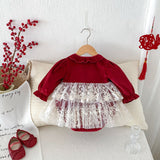 Arrival Baby Girls Long Sleeves Ruffle Collar Onesies Bodysuits Tulle Patchwork Dress - MyKids-USA™
