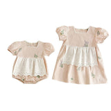 Summer Baby Girls French-style Flowers Embroidery Pattern Short-sleeved Onesies and Dress – Princess Sister Matching - MyKids-USA™