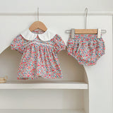 Summer Baby Girls Short Sleeves Floral Pattern Dress And Shorts – Princess Sister Matching Set - MyKids-USA™