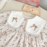 Spring Arrival Baby Girls Long Sleeves Butterfly-Bows Pattern Onesies Bodysuits Dress
