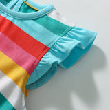 Summer Arrival Colorful Striped Pattern Fly Sleeves Dress for Stylish Girls - MyKids-USA™