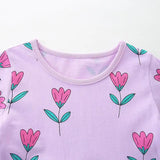 Summer New Arrival Girls’ Purple Flowers Pattern Short Sleeves Dress - MyKids-USA™