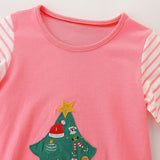 Baby Girl Cartoon Christmas Tree Pattern Striped Sleeve Design Princess Dress