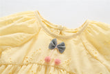 Baby Solid Yellow Hollow Carved Design Long Sleeves Bow Dress & Hat - MyKids-USA™
