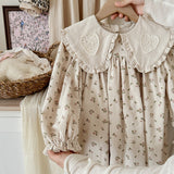 Arrival Autumn Girls Heart Embroidery Pattern Collar Long Sleeves Floral Dress - MyKids-USA™
