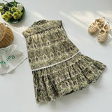 Summer Kids Girls Sleeveless Vintage Style Single Breasted Dress - MyKids-USA™