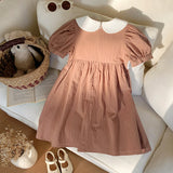 Summer Hot Selling Baby Kids Girls Cute Short Sleeves Teddy Bear Embroidered Dress
