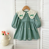 Arrival Autumn Baby Kids Girls Long Sleeves Bows Embroidery Pattern Floral Collar Onesies and Dress – Princess Sister Matching Set - MyKids-USA™