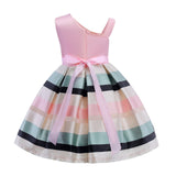 Baby Girl Floral Patched Pattern Striped Tutu Princess Dress One Shoulder Dress - MyKids-USA™