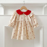 Arrival Autumn Baby Kids Girls Long Sleeves Cherry Pattern Peter Pan Collar Onesies and Dress – Princess Sister Matching Set - MyKids-USA™