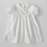 Summer Girls Solid Color Simple Floral Embroidery Big Collar Onesies and Dress – Princess Sister Matching Set - MyKids-USA™