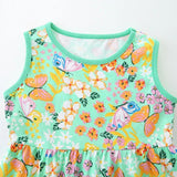 Summer Hot Selling Girls’ Flowers Pattern Butterfly Print Sleeveless Dress - MyKids-USA™