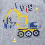 Summer Baby Kids Boys Excavator Cartoon Print T-Shirt And Plaid Shorts Clothing Set - MyKids-USA™