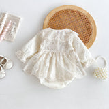 Autumn Arrival Baby Girls Long Sleeves Beige Embroidery Onesies Dress