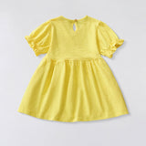 Summer Cotton Blend Flowers Cartoon Pattern Short Sleeves Dress for Stylish Girls