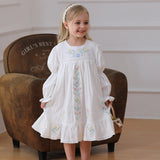 Spring and Autumn Vintage Flowers Embroidered Long-sleeved Dress for Stylish Girls
