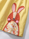 Summer Arrival Girls’ Rabbits Pattern Crew Neck Short Sleeves Yellow Dress