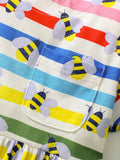 Baby Girls Rainbow Striped Short Sleeves Bees Pattern Dress - MyKids-USA™