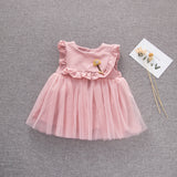 Baby Girl Solid Color Mesh Patchwork Design Sleeveless Patched Mesh Dress - MyKids-USA™