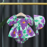 Baby Girl Flower Graphic Square Neck Fashion Onesies Dress With Hat