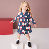 Santa Claus Pattern Long Sleeve Cotton Dress