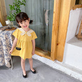 Summer Baby Kids Girls New Design Short Sleeves Preppy Crew Neck Dress - MyKids-USA™