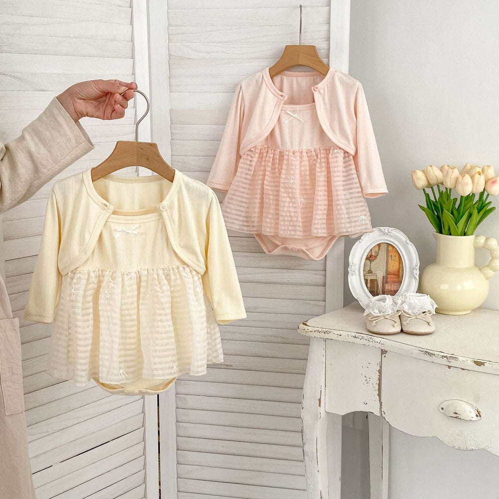 Arrival Summer Girls Short Sleeves Solid Color Top Little Coat and Embroidered Tulle Sleeveless Onesies Dress Set Clothing Set - MyKids-USA™