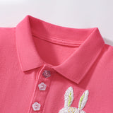 Summer Arrival Cute Rabbits Pattern Short Sleeves Polo Dress for Stylish Girls
