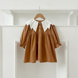 Design Autumn Color Patchwork Baby Kids Girls Bat-Wings Shaped Collar Onesies And Dress – Princess Sister Matching Set
