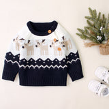 Baby Cartoon Christmas Deer Pattern Shoulder Button Design Knitted Pullover Sweater - MyKids-USA™