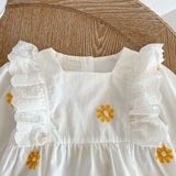 Baby Floral Embroidered Pattern Ruffle Design Square Collar Onesie - MyKids-USA™