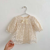 Baby Girl Mesh Patched Design Suqare Neck Onesies Dress & Dress - MyKids-USA™
