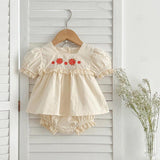 New Arrival Summer Baby Kids Girls Flowers Pattern Embroidery Short Sleeves Square Neck Dress And Bloomers Sets And Onesies – Princess Sister Matching Set - MyKids-USA™