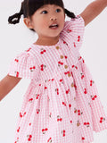 Baby Girls Crew Neck Plaid Cherry Print Short Sleeves Dress