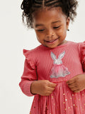 Design Autumn Girls Cartoon Deer Pattern Crew Neck Long Sleeves Tulle Patchwork Dress