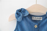 Baby Girl Solid Blue Denim Dress In Summer - MyKids-USA™