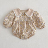 Floral Adorable Baby Turndown Lace Trim Collar Onesies And Girls’ Dress – Princess Sister Matching Set