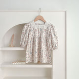 Floral Square Neck Lantern Long Sleeve Sweet Princess Onesies&Dress - MyKids-USA™