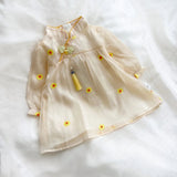Arrival Autumn Girls Daisy Flowers Pattern Stand Collar Long Sleeves Tulle Patchwork Princess Dress - MyKids-USA™